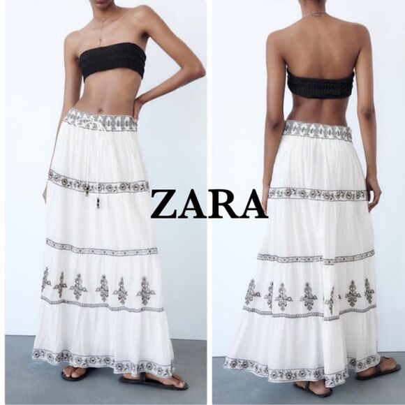 ZARA BOHO EMBROIDERED MIDI SKIRT - Picture 8 of 14
